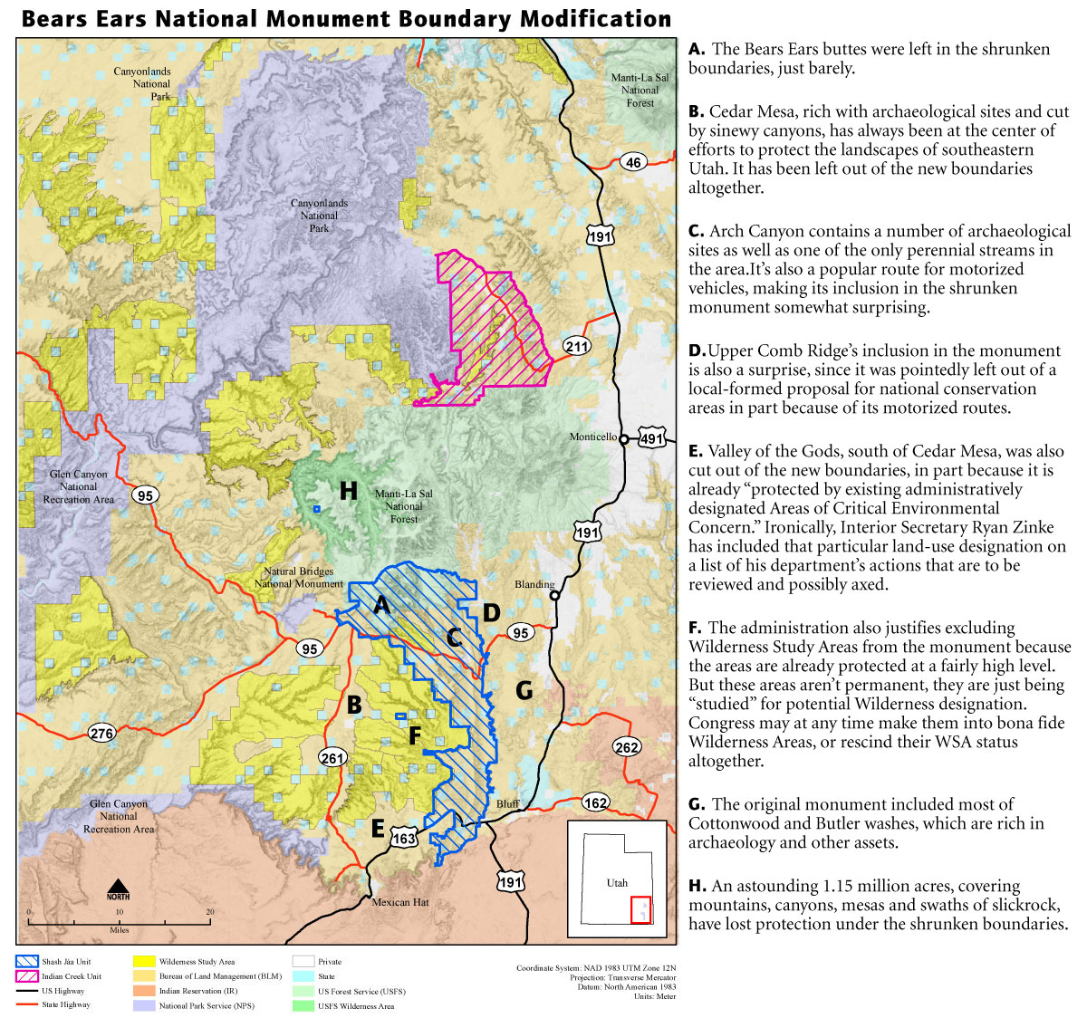 Map of Bears Ears boundary as modified by Trump